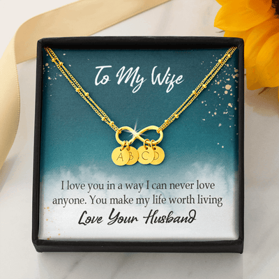 To My Wife You Make My Life Worth Living Infinity Bracelet With Initial Charms - Infinity Bracelet