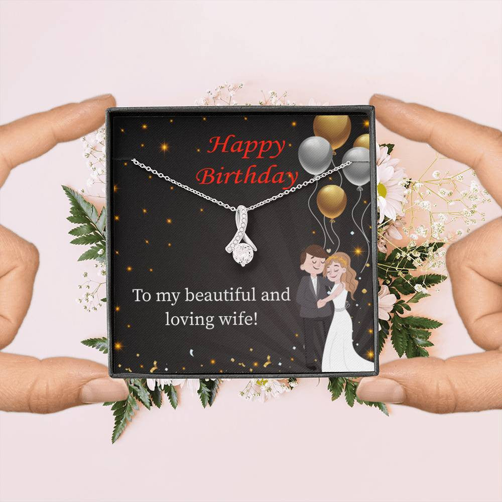Birthday Gift For Wife Beautiful And Loving Wife Eternity Ribbon Stone Pendant 14K White Gold Stainless Steel Jewelry Gift  - Alluring Beauty Necklace Gift For Her
