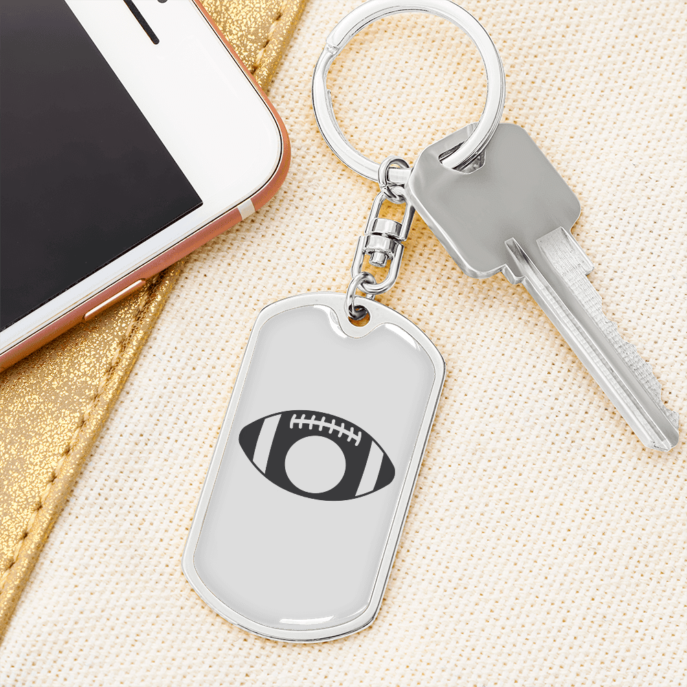 To My Wife  Footbal Plain Monogram Keychain Stainless Steel or 18k Gold Dog Tag Keyring - Dog Tag with Swivel Keychain