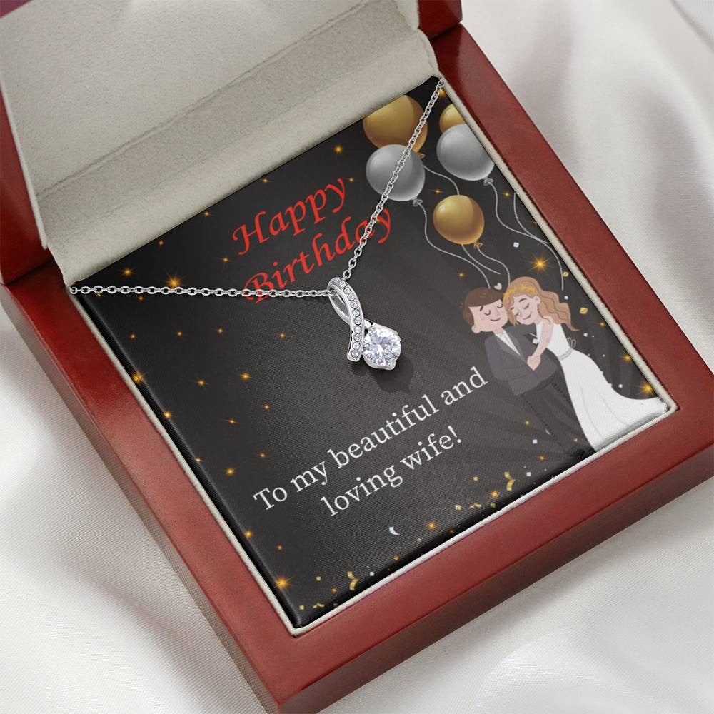 Birthday Gift For Wife Beautiful And Loving Wife Eternity Ribbon Stone Pendant 14K White Gold Stainless Steel Jewelry Gift  - Alluring Beauty Necklace Gift For Her