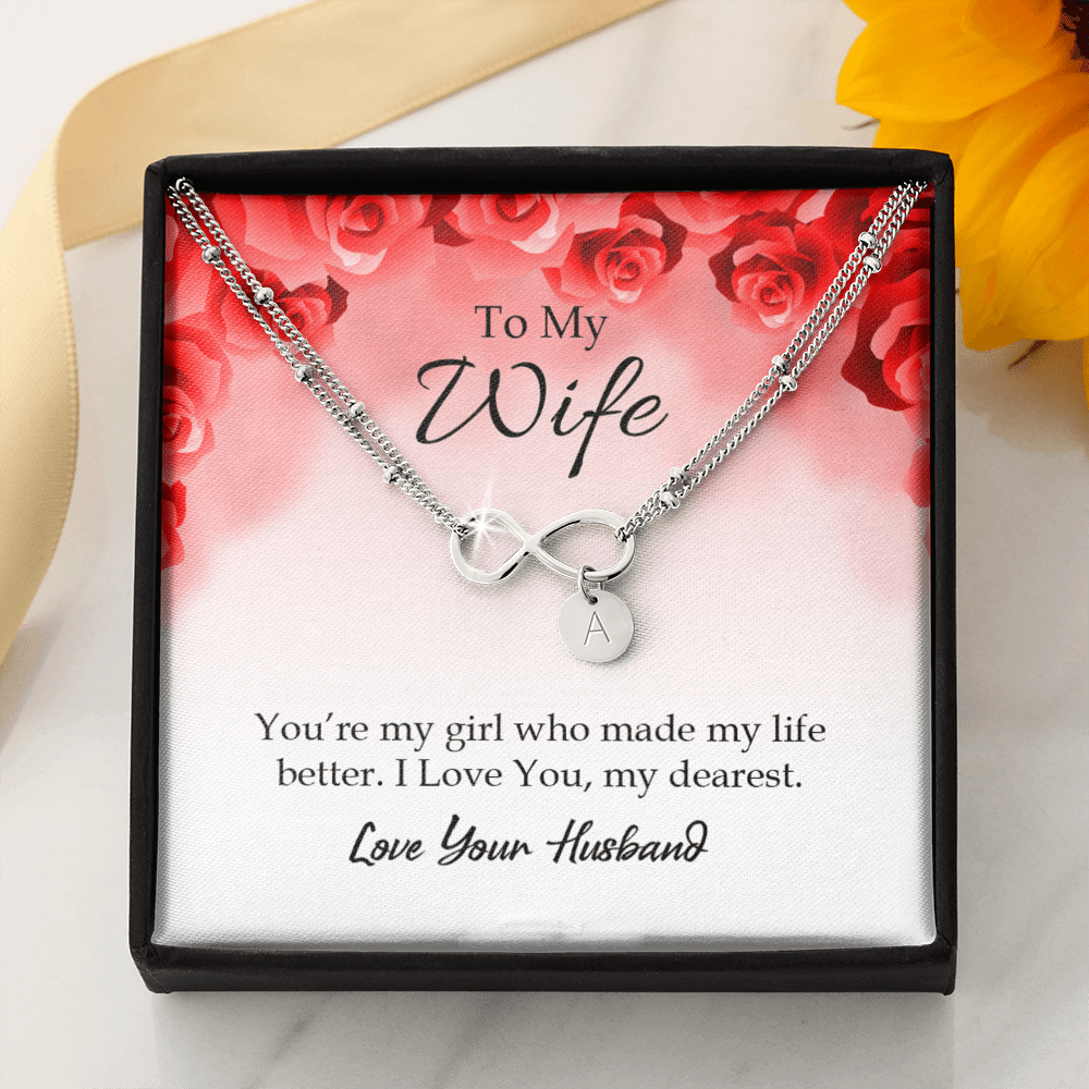 To My Wife You're My Girl Infinity Bracelet With Initial Charms - Infinity Bracelet
