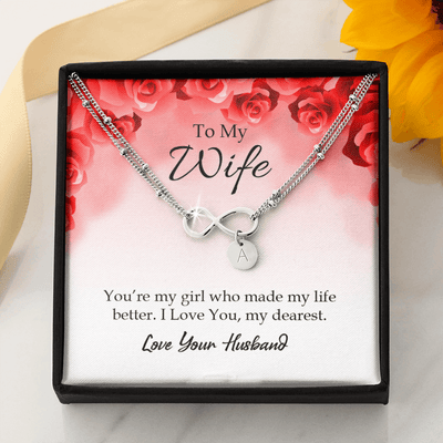 To My Wife You're My Girl Infinity Bracelet With Initial Charms - Infinity Bracelet