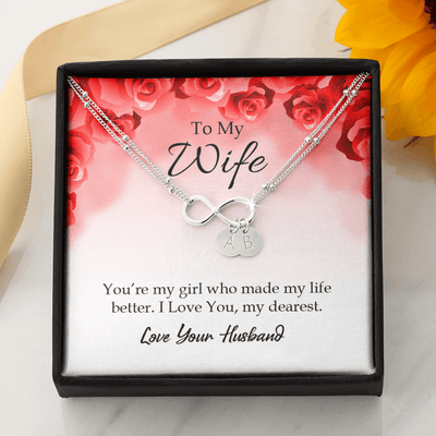To My Wife You're My Girl Infinity Bracelet With Initial Charms - Infinity Bracelet