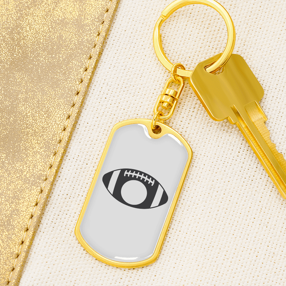 To My Wife  Footbal Plain Monogram Keychain Stainless Steel or 18k Gold Dog Tag Keyring - Dog Tag with Swivel Keychain