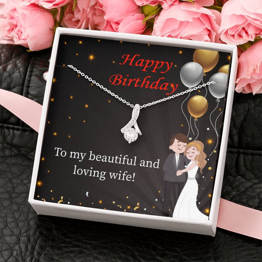 Birthday Gift For Wife Beautiful And Loving Wife Eternity Ribbon Stone Pendant 14K White Gold Stainless Steel Jewelry Gift  - Alluring Beauty Necklace Gift For Her
