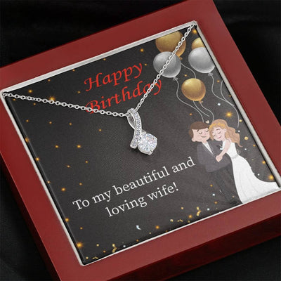 Birthday Gift For Wife Beautiful And Loving Wife Eternity Ribbon Stone Pendant 14K White Gold Stainless Steel Jewelry Gift  - Alluring Beauty Necklace Gift For Her