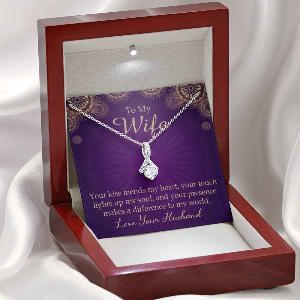 Wife Gift Your Kiss Mends My Heart Eternity Ribbon Stone Pendant 14K White Gold Stainless Steel Jewelry Gift  - Alluring Beauty Necklace Gift For Her