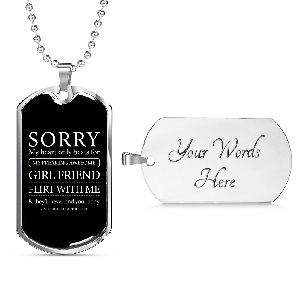 To My Girlfriend Sorry Girlfriend Necklace Stainless Steel or 18k Gold Dog Tag 24" Chain - Luxury Love Messages Dog Tag Gifts For Man, Woman