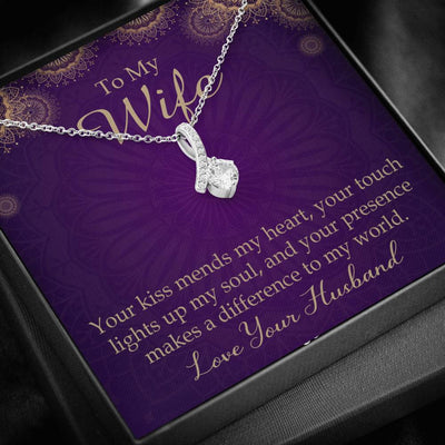 Wife Gift Your Kiss Mends My Heart Eternity Ribbon Stone Pendant 14K White Gold Stainless Steel Jewelry Gift  - Alluring Beauty Necklace Gift For Her