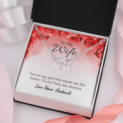 To My Wife You're My Girl Infinity Bracelet With Initial Charms - Infinity Bracelet