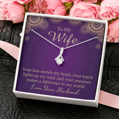 Wife Gift Your Kiss Mends My Heart Eternity Ribbon Stone Pendant 14K White Gold Stainless Steel Jewelry Gift  - Alluring Beauty Necklace Gift For Her