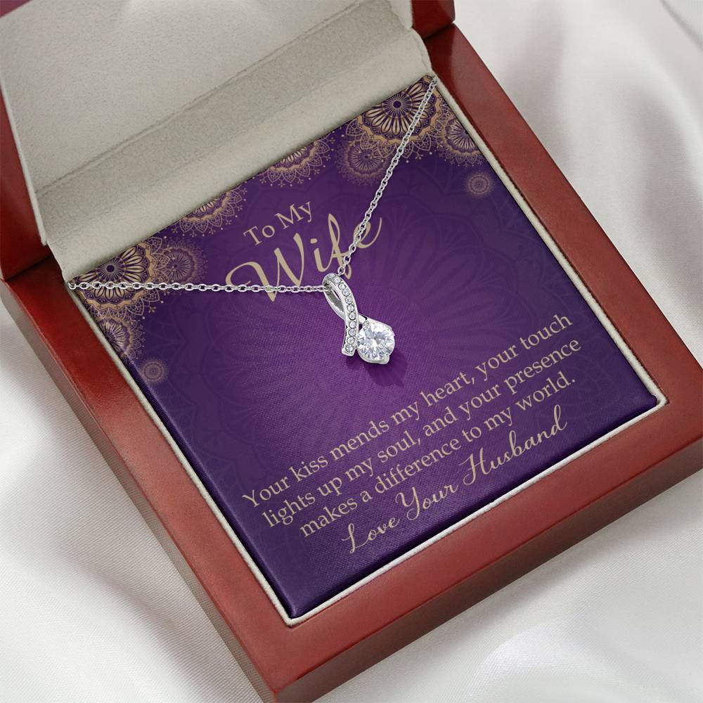 Wife Gift Your Kiss Mends My Heart Eternity Ribbon Stone Pendant 14K White Gold Stainless Steel Jewelry Gift  - Alluring Beauty Necklace Gift For Her