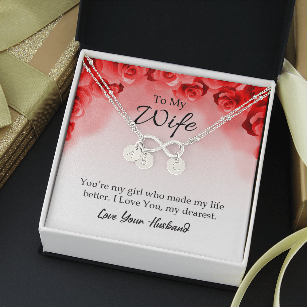 To My Wife You're My Girl Infinity Bracelet With Initial Charms - Infinity Bracelet