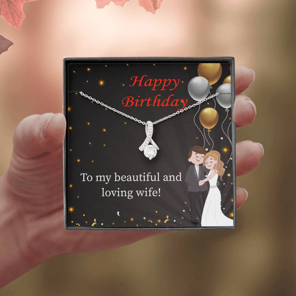 Birthday Gift For Wife Beautiful And Loving Wife Eternity Ribbon Stone Pendant 14K White Gold Stainless Steel Jewelry Gift  - Alluring Beauty Necklace Gift For Her