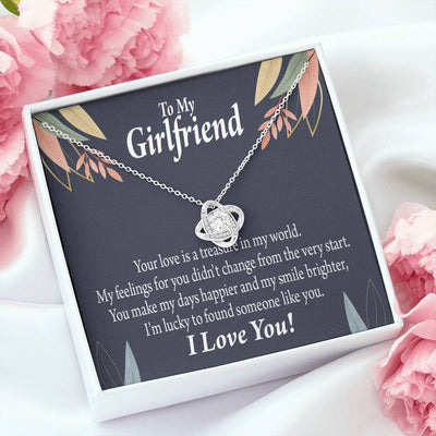 To My Girlfriend You Are My Treasure Love Knot Pendant Necklace Stainless Steel W Cz Stone - Luxury Love Knot Necklace Meanful Gift Idea For Her/Him