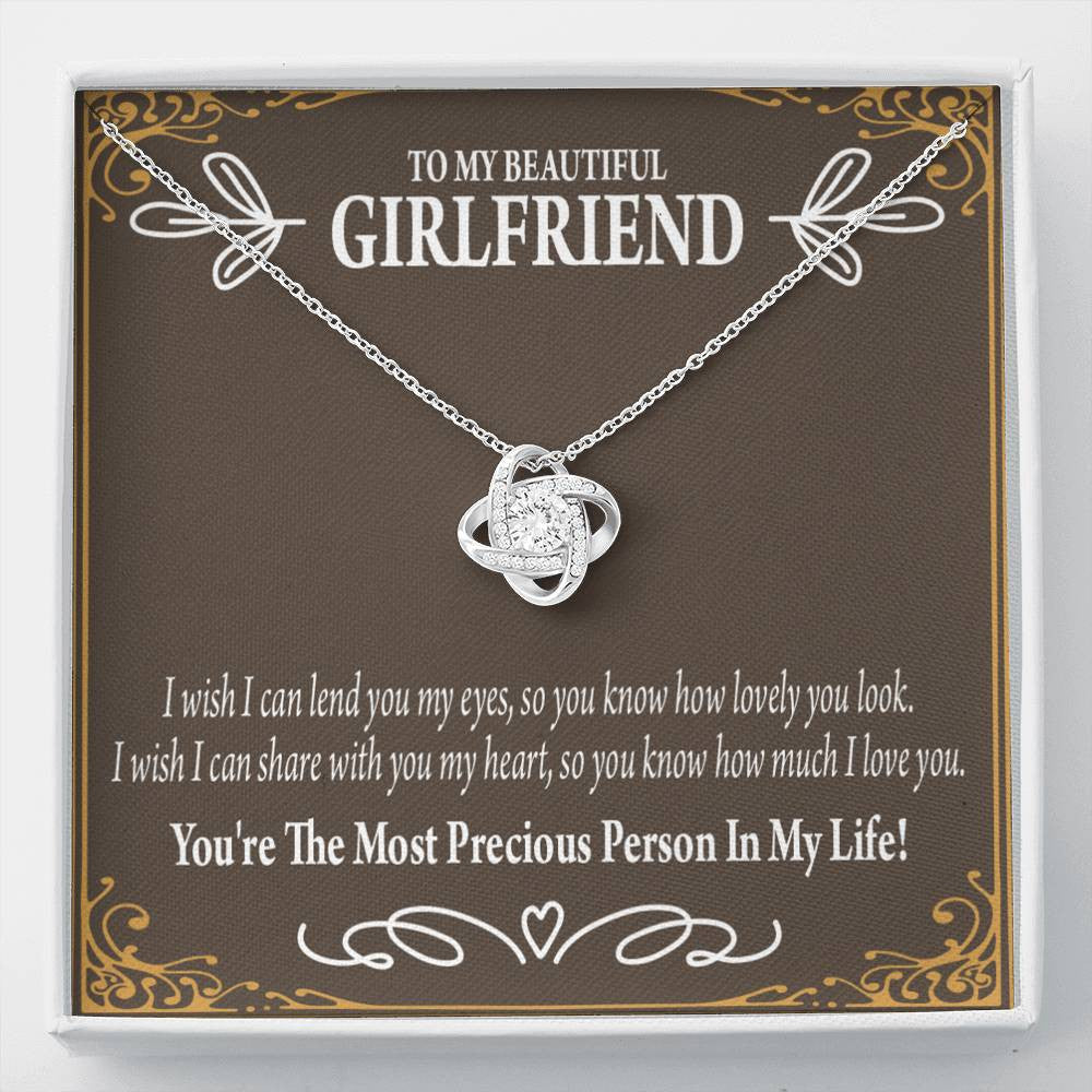 To My Girlfriend Precious Love Love Knot Pendant Necklace Stainless Steel W Cz Stone - Luxury Love Knot Necklace Meanful Gift Idea For Her/Him
