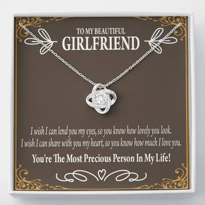 To My Girlfriend Precious Love Love Knot Pendant Necklace Stainless Steel W Cz Stone - Luxury Love Knot Necklace Meanful Gift Idea For Her/Him