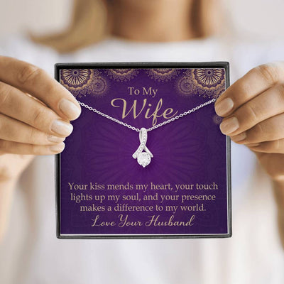 Wife Gift Your Kiss Mends My Heart Eternity Ribbon Stone Pendant 14K White Gold Stainless Steel Jewelry Gift  - Alluring Beauty Necklace Gift For Her
