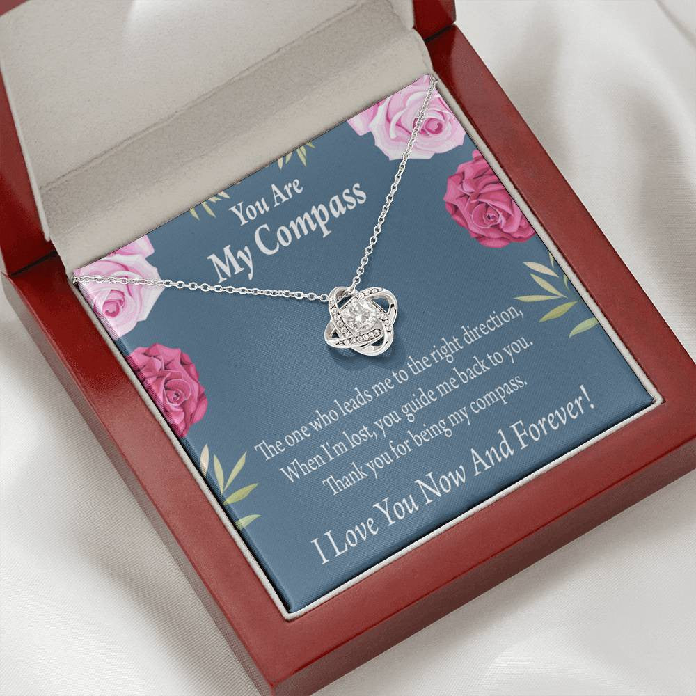 To My Wife Girlfriend You Are My Compass Love Knot Pendant Necklace Stainless Steel W Cz Stone - Luxury Love Knot Necklace Meanful Gift Idea For Her/Him