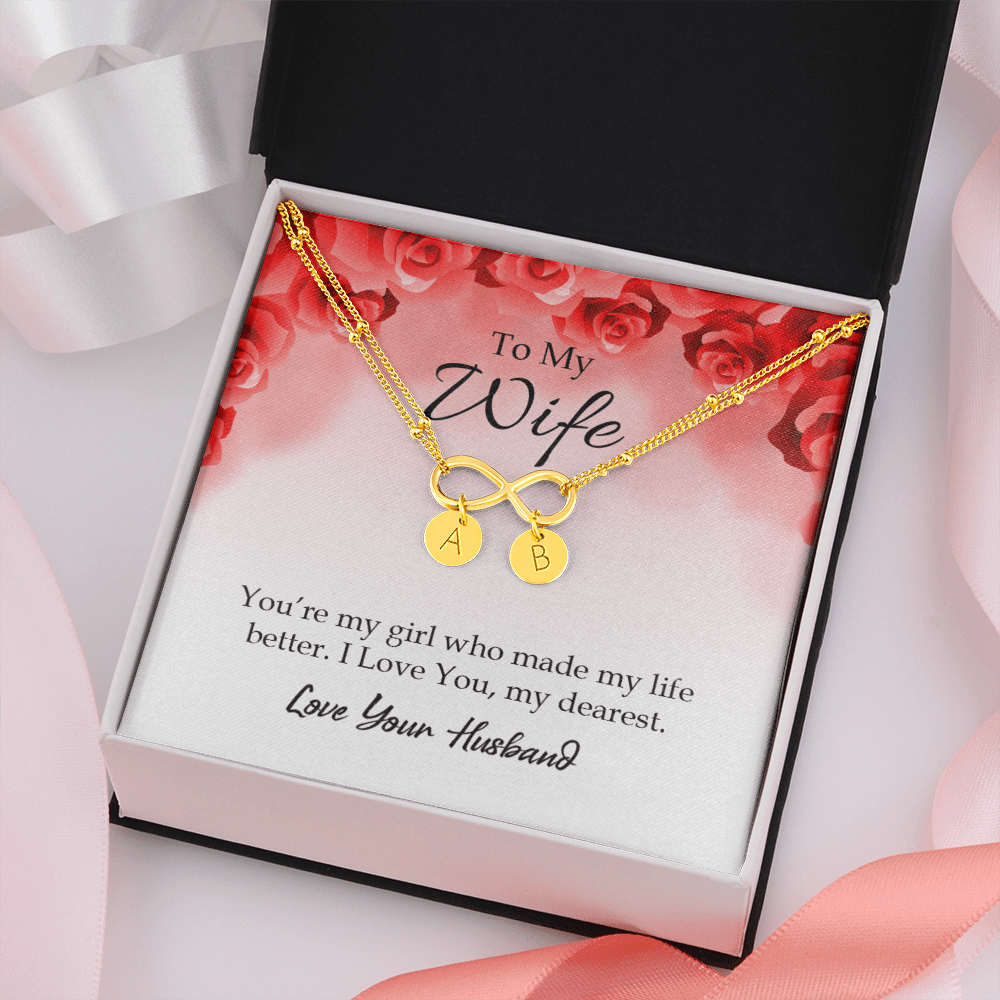 To My Wife You're My Girl Infinity Bracelet With Initial Charms - Infinity Bracelet