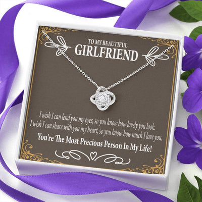 To My Girlfriend Precious Love Love Knot Pendant Necklace Stainless Steel W Cz Stone - Luxury Love Knot Necklace Meanful Gift Idea For Her/Him