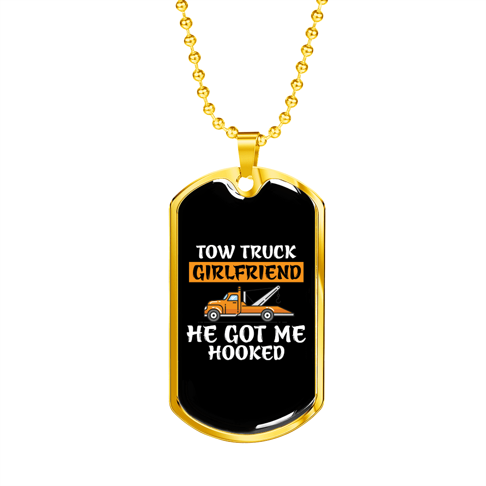 To My Girlfriend Tow Truck Girlfriend Necklace Stainless Steel or 18k Gold Dog Tag 24" Chain - Luxury Love Messages Dog Tag Gifts For Man, Woman