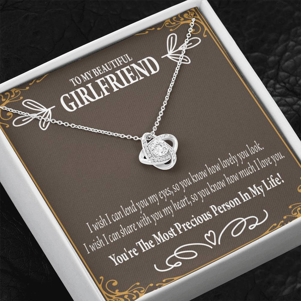 To My Girlfriend Precious Love Love Knot Pendant Necklace Stainless Steel W Cz Stone - Luxury Love Knot Necklace Meanful Gift Idea For Her/Him