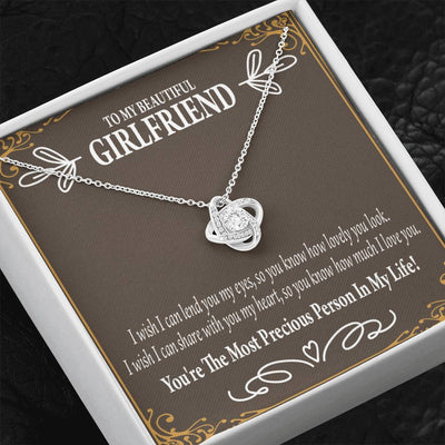 To My Girlfriend Precious Love Love Knot Pendant Necklace Stainless Steel W Cz Stone - Luxury Love Knot Necklace Meanful Gift Idea For Her/Him