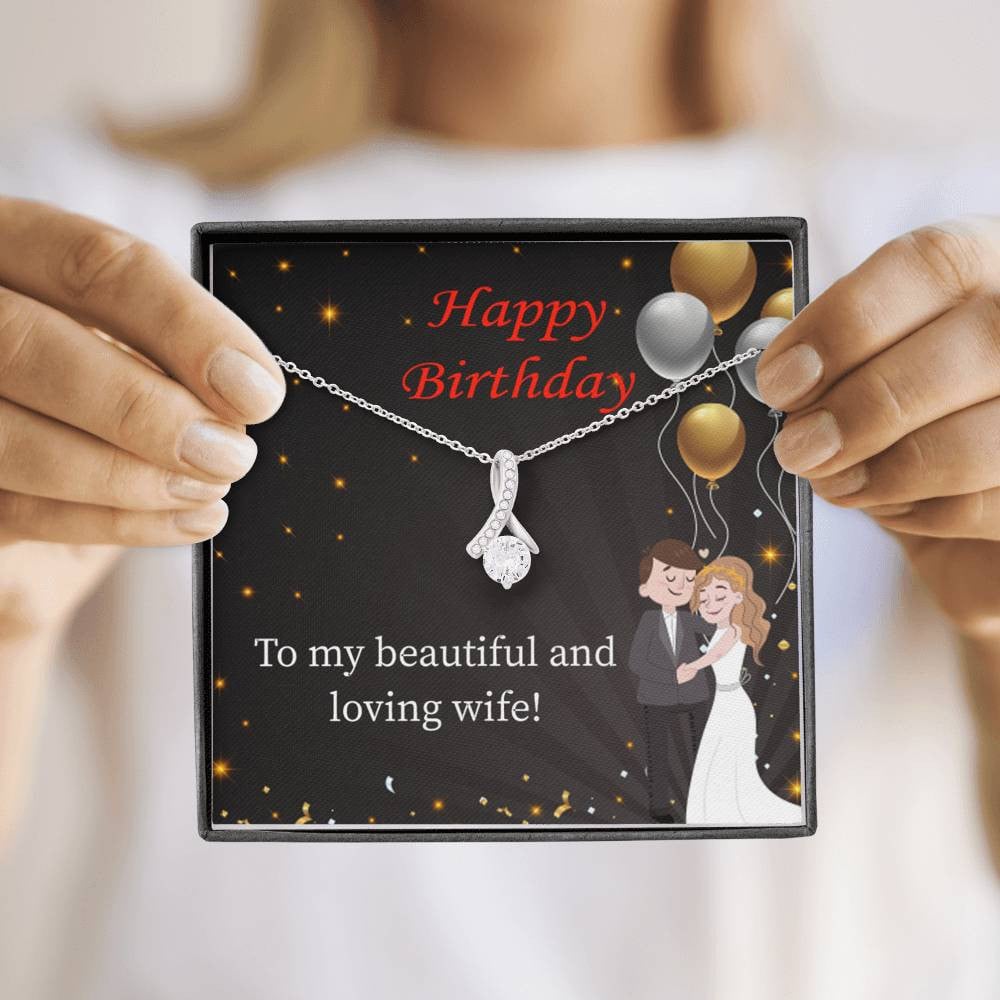 Birthday Gift For Wife Beautiful And Loving Wife Eternity Ribbon Stone Pendant 14K White Gold Stainless Steel Jewelry Gift  - Alluring Beauty Necklace Gift For Her