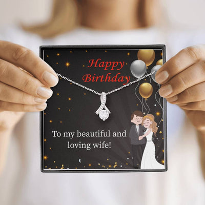 Birthday Gift For Wife Beautiful And Loving Wife Eternity Ribbon Stone Pendant 14K White Gold Stainless Steel Jewelry Gift  - Alluring Beauty Necklace Gift For Her