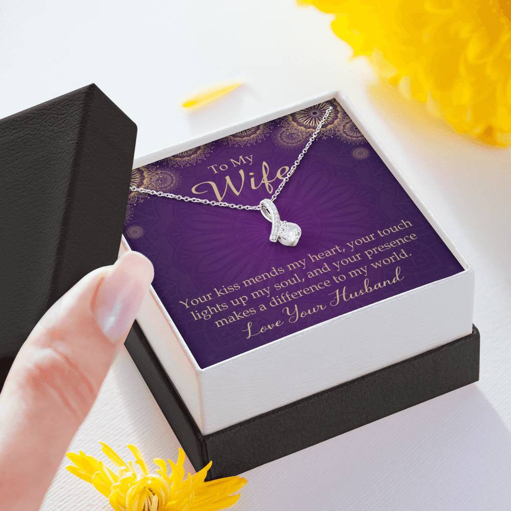 Wife Gift Your Kiss Mends My Heart Eternity Ribbon Stone Pendant 14K White Gold Stainless Steel Jewelry Gift  - Alluring Beauty Necklace Gift For Her