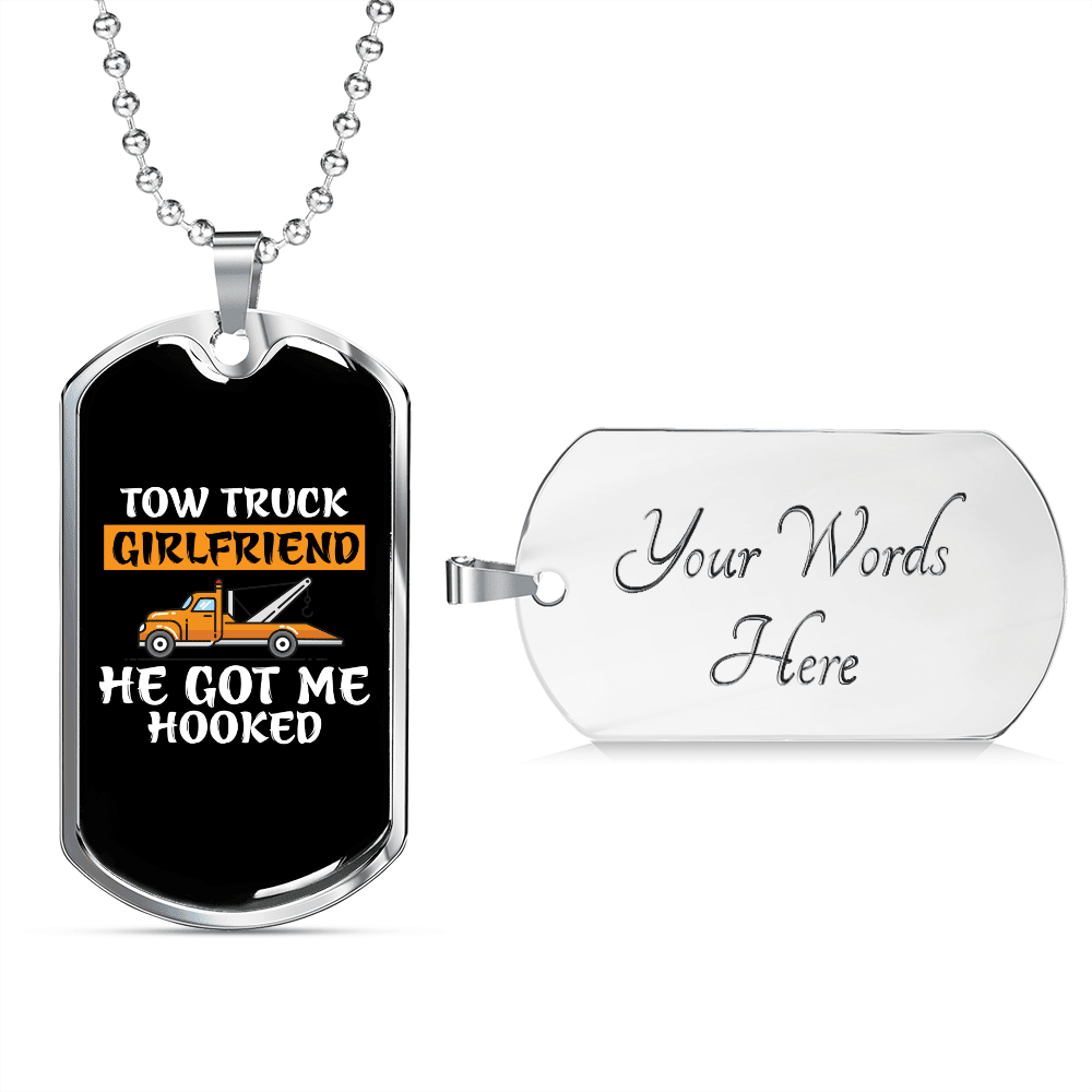 To My Girlfriend Tow Truck Girlfriend Necklace Stainless Steel or 18k Gold Dog Tag 24" Chain - Luxury Love Messages Dog Tag Gifts For Man, Woman