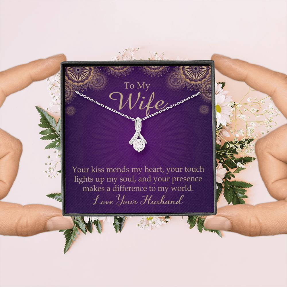 Wife Gift Your Kiss Mends My Heart Eternity Ribbon Stone Pendant 14K White Gold Stainless Steel Jewelry Gift  - Alluring Beauty Necklace Gift For Her