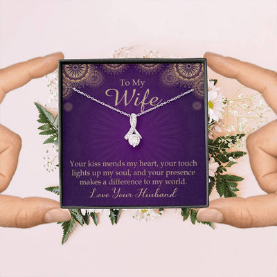 Wife Gift Your Kiss Mends My Heart Eternity Ribbon Stone Pendant 14K White Gold Stainless Steel Jewelry Gift  - Alluring Beauty Necklace Gift For Her