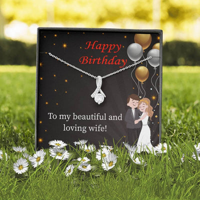 Birthday Gift For Wife Beautiful And Loving Wife Eternity Ribbon Stone Pendant 14K White Gold Stainless Steel Jewelry Gift  - Alluring Beauty Necklace Gift For Her
