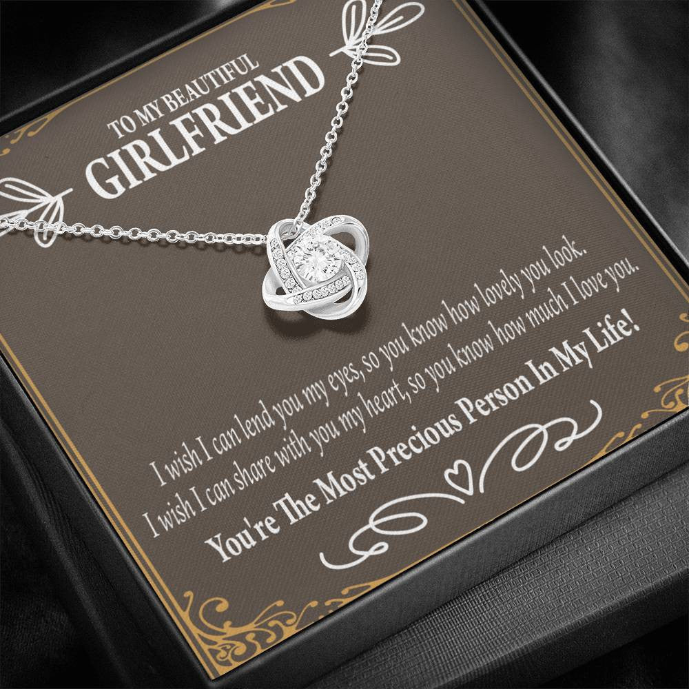 To My Girlfriend Precious Love Love Knot Pendant Necklace Stainless Steel W Cz Stone - Luxury Love Knot Necklace Meanful Gift Idea For Her/Him