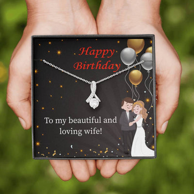 Birthday Gift For Wife Beautiful And Loving Wife Eternity Ribbon Stone Pendant 14K White Gold Stainless Steel Jewelry Gift  - Alluring Beauty Necklace Gift For Her