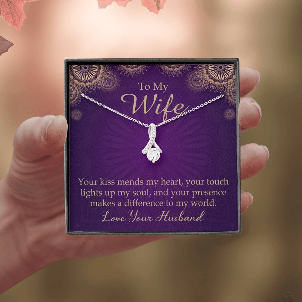Wife Gift Your Kiss Mends My Heart Eternity Ribbon Stone Pendant 14K White Gold Stainless Steel Jewelry Gift  - Alluring Beauty Necklace Gift For Her