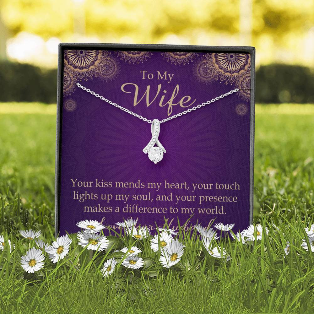 Wife Gift Your Kiss Mends My Heart Eternity Ribbon Stone Pendant 14K White Gold Stainless Steel Jewelry Gift  - Alluring Beauty Necklace Gift For Her