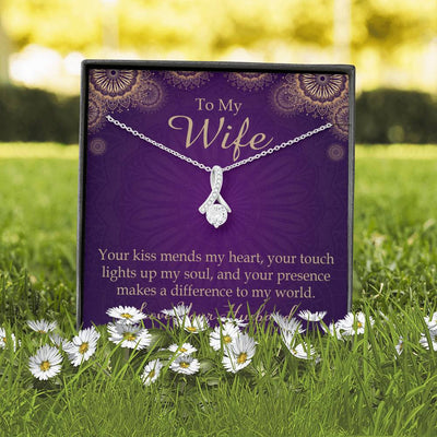Wife Gift Your Kiss Mends My Heart Eternity Ribbon Stone Pendant 14K White Gold Stainless Steel Jewelry Gift  - Alluring Beauty Necklace Gift For Her