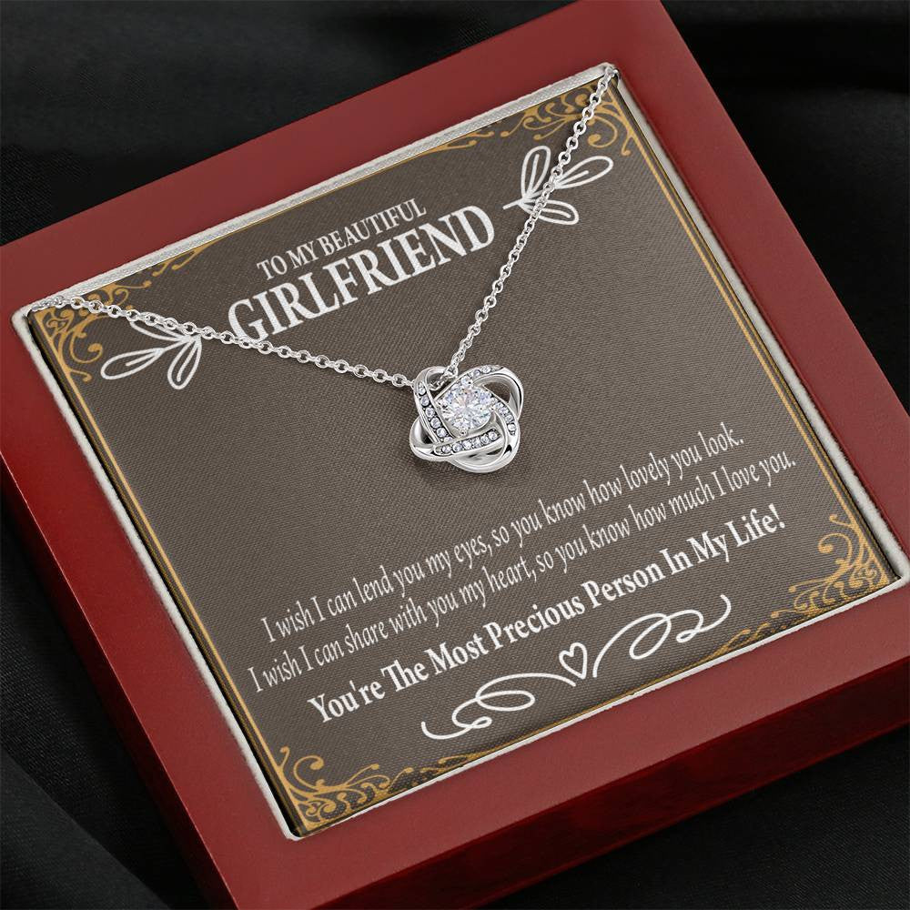 To My Girlfriend Precious Love Love Knot Pendant Necklace Stainless Steel W Cz Stone - Luxury Love Knot Necklace Meanful Gift Idea For Her/Him