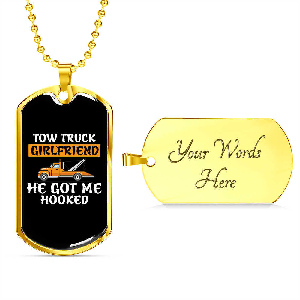 To My Girlfriend Tow Truck Girlfriend Necklace Stainless Steel or 18k Gold Dog Tag 24" Chain - Luxury Love Messages Dog Tag Gifts For Man, Woman