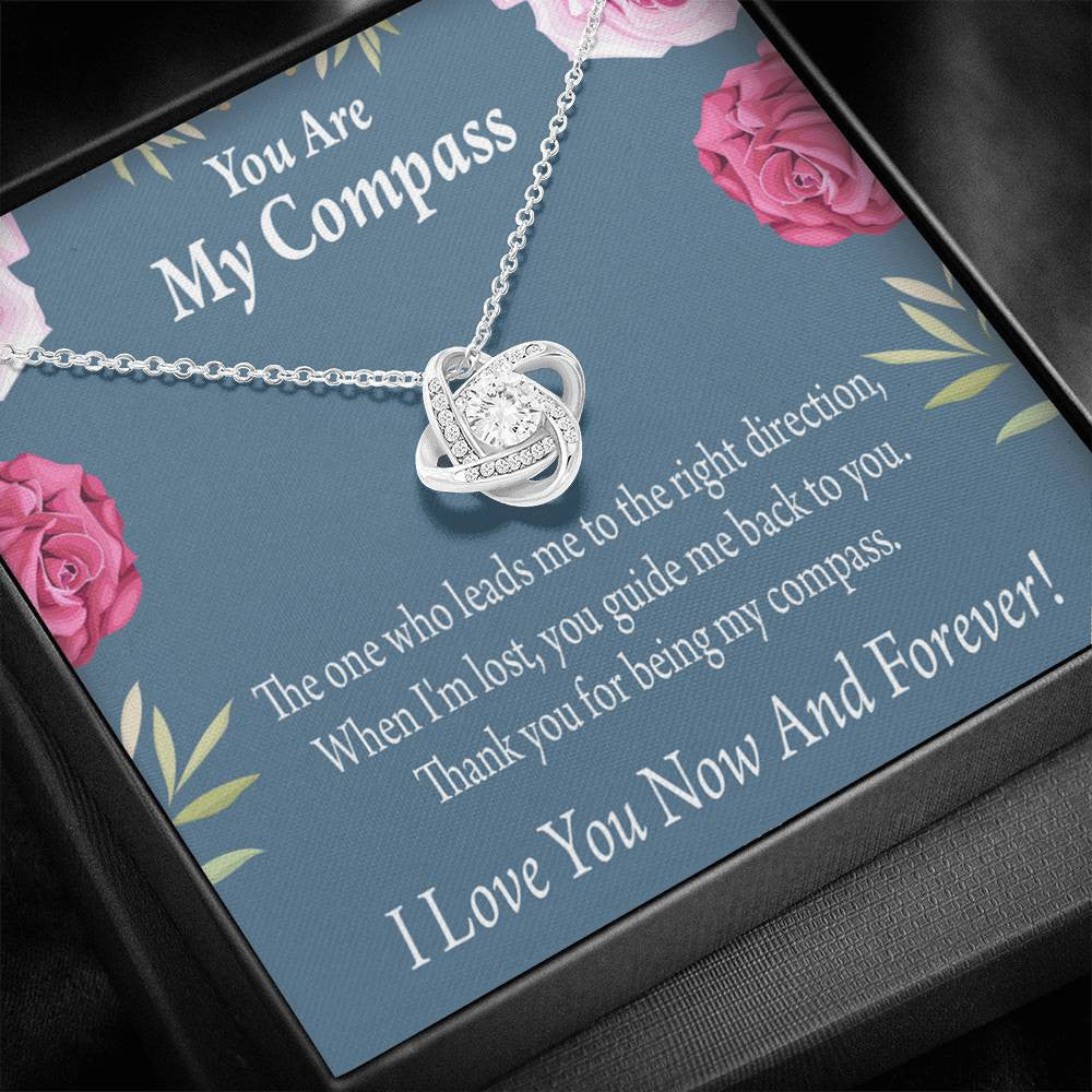 To My Wife Girlfriend You Are My Compass Love Knot Pendant Necklace Stainless Steel W Cz Stone - Luxury Love Knot Necklace Meanful Gift Idea For Her/Him