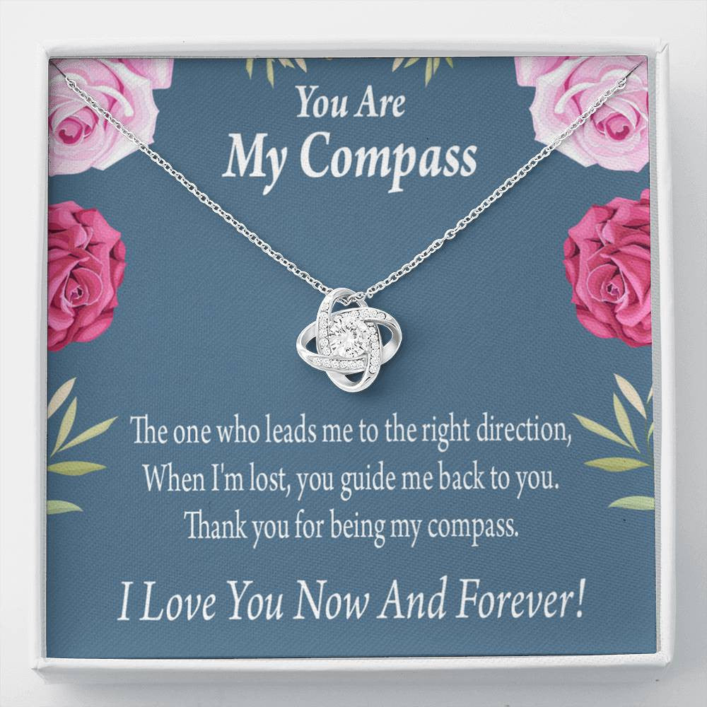 To My Wife Girlfriend You Are My Compass Love Knot Pendant Necklace Stainless Steel W Cz Stone - Luxury Love Knot Necklace Meanful Gift Idea For Her/Him
