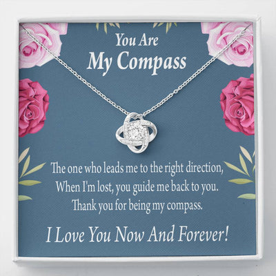 To My Wife Girlfriend You Are My Compass Love Knot Pendant Necklace Stainless Steel W Cz Stone - Luxury Love Knot Necklace Meanful Gift Idea For Her/Him