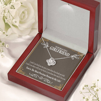 To My Girlfriend Precious Love Love Knot Pendant Necklace Stainless Steel W Cz Stone - Luxury Love Knot Necklace Meanful Gift Idea For Her/Him