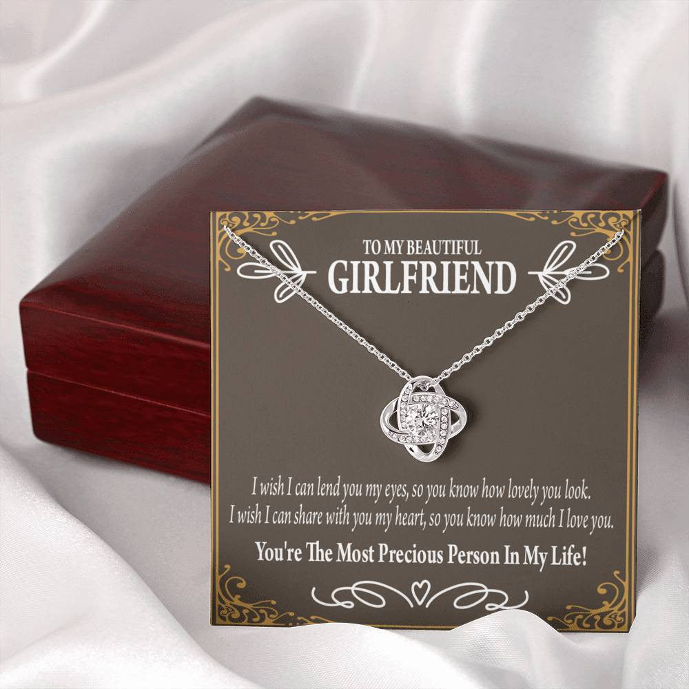 To My Girlfriend Precious Love Love Knot Pendant Necklace Stainless Steel W Cz Stone - Luxury Love Knot Necklace Meanful Gift Idea For Her/Him