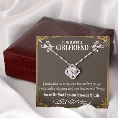 To My Girlfriend Precious Love Love Knot Pendant Necklace Stainless Steel W Cz Stone - Luxury Love Knot Necklace Meanful Gift Idea For Her/Him