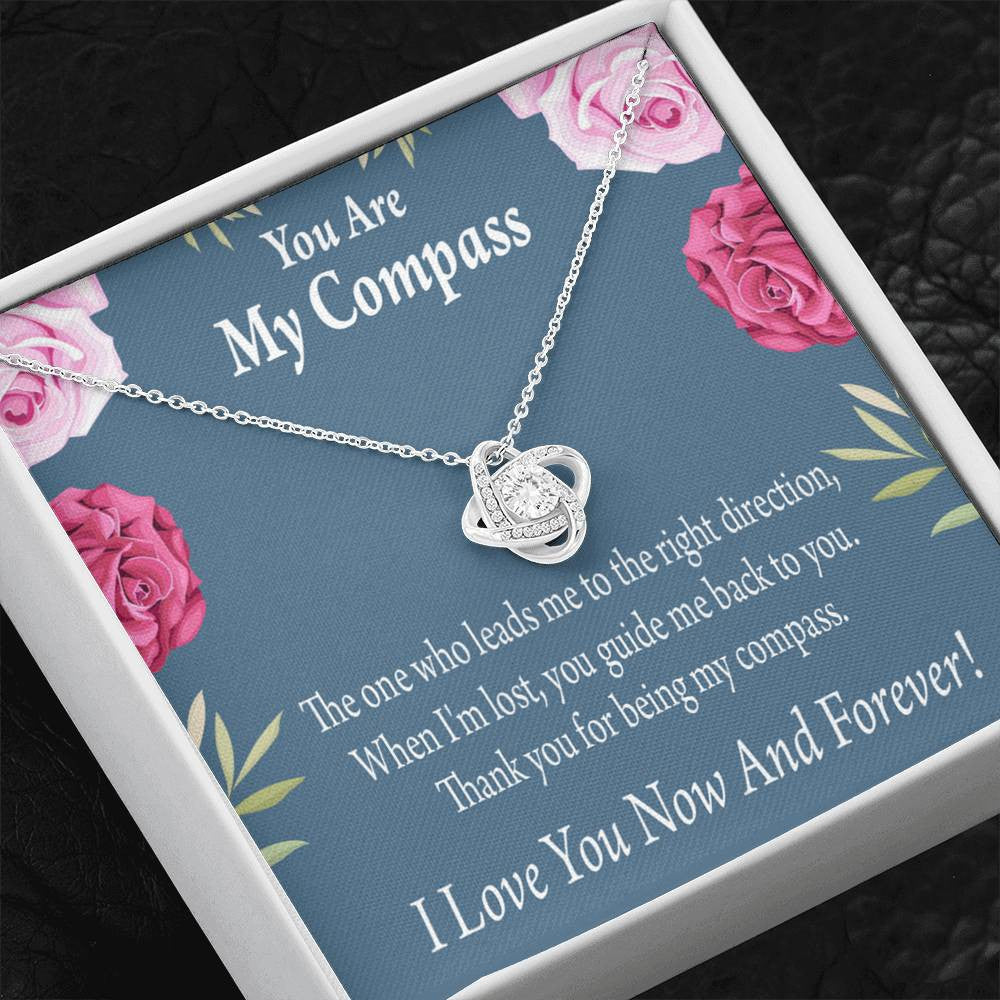 To My Wife Girlfriend You Are My Compass Love Knot Pendant Necklace Stainless Steel W Cz Stone - Luxury Love Knot Necklace Meanful Gift Idea For Her/Him