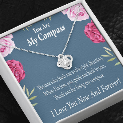 To My Wife Girlfriend You Are My Compass Love Knot Pendant Necklace Stainless Steel W Cz Stone - Luxury Love Knot Necklace Meanful Gift Idea For Her/Him